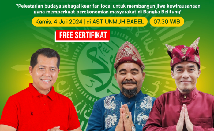 Basit Cinda Sucipto, Ketua Pertama Jaringan Saudagar Muhammadiyah Bangka Belitung dan bakal calon Wakil Walikota Pangkalpinang, akan menjadi narasumber di Seminar Pendidikan yang diselenggarakan oleh PGSD Unmuh Babel pada Kamis (4/7/2024) di Kampus Unmuh Babel. Seminar ini mengusung tema "Pelestarian budaya sebagai kearifan lokal untuk membangun jiwa wirausahaan guna memperkuat perekonomian masyarakat di Bangka Belitung." Rabu (3/7/2024).